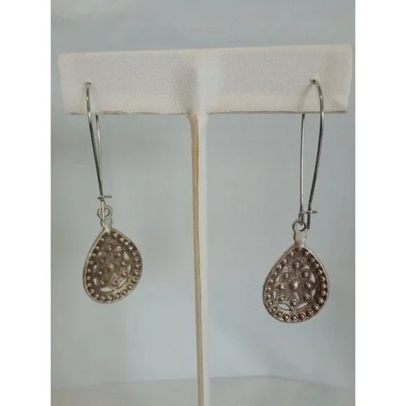 Turquoise Stones & Silver Metal Earrings - Picture 8 of 8